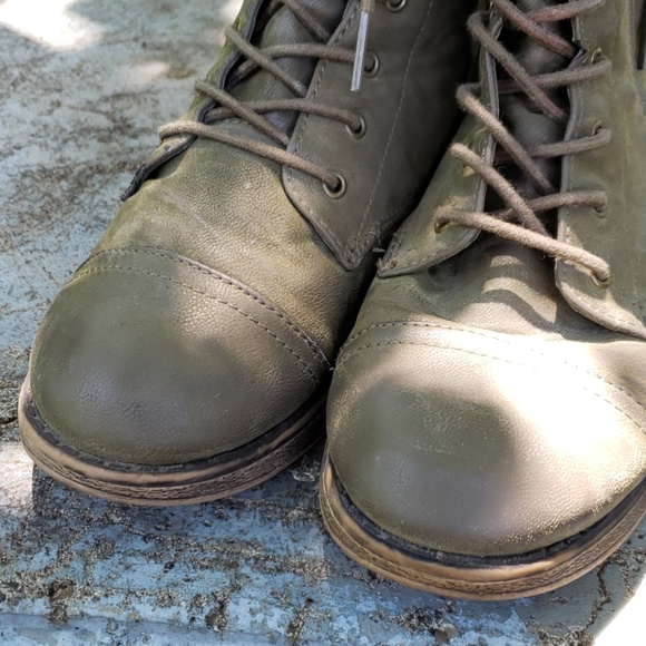 Lace Up Green Combat Moto Ankle Boots Booties 7.5 - Picture 4 of 7